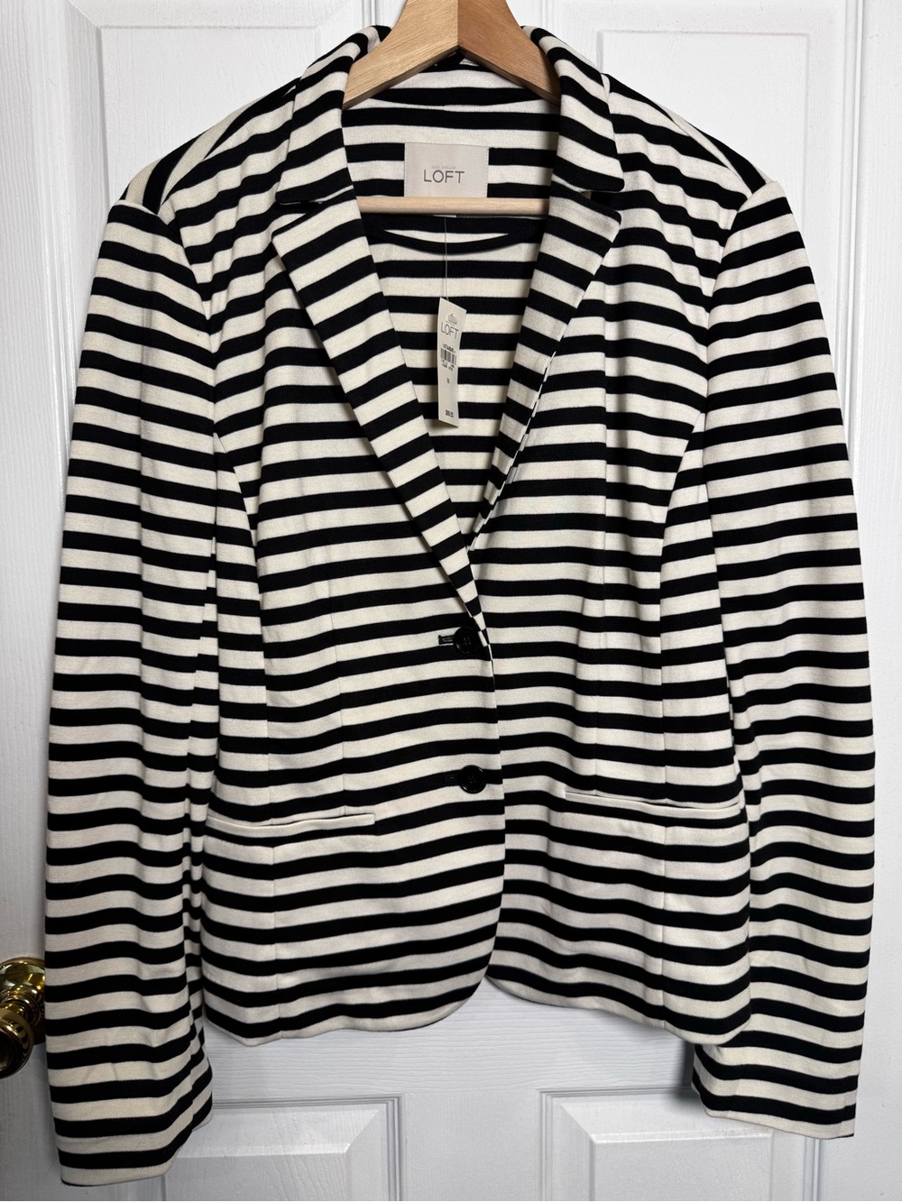 LOFT NWT Black White Breton Striped Knit Blazer Jacket Medium Preppy Classic